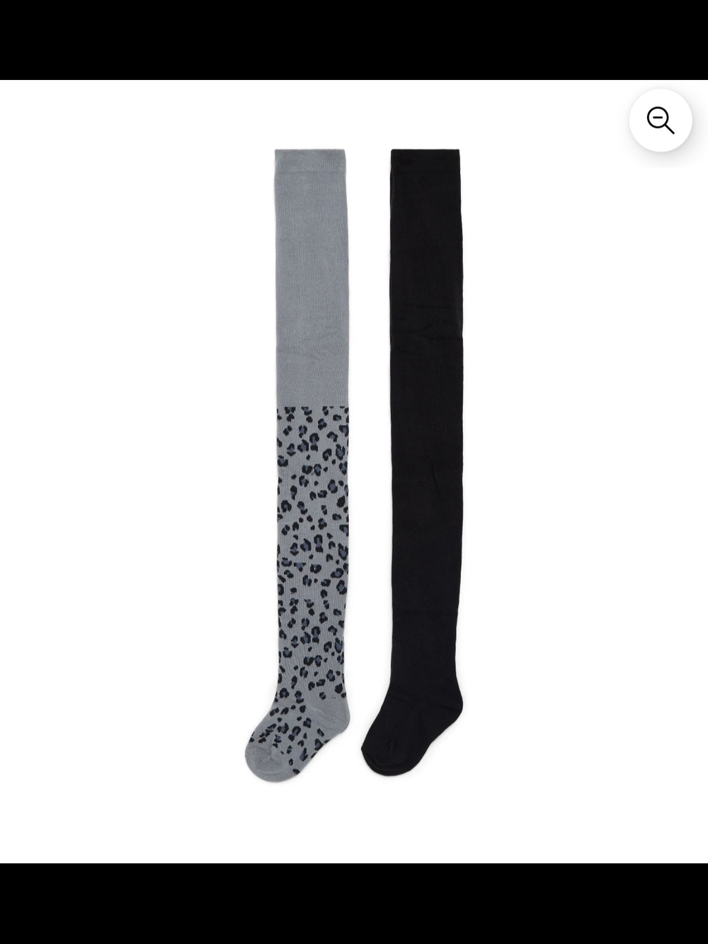 🌻 🐆 NWT Girls Footed Tights 2-Pack Grey Cheetah Print & Black Size M (7-10)